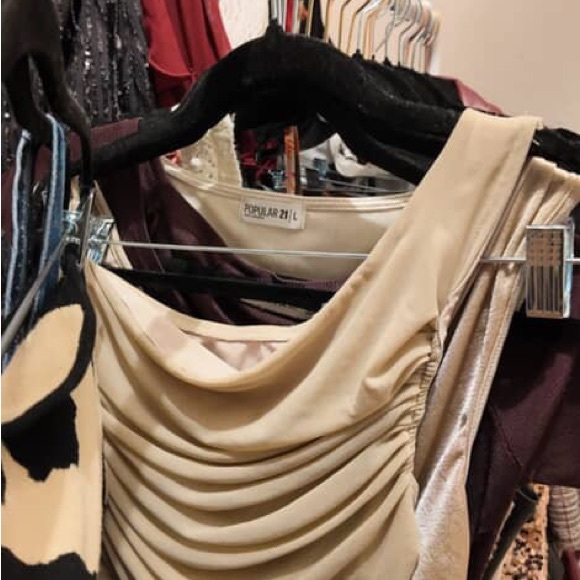 Sand One Shoulder Ruched Crop Top - Picture 2 of 2